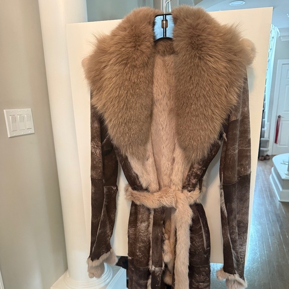 Fur & leather coat- Rosso Disera, Size Small